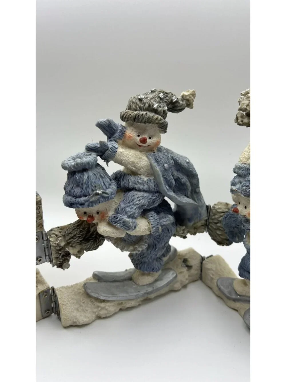 Snowman Family Hinged Figurine Decoration With Glitter Accents In Blue & White W